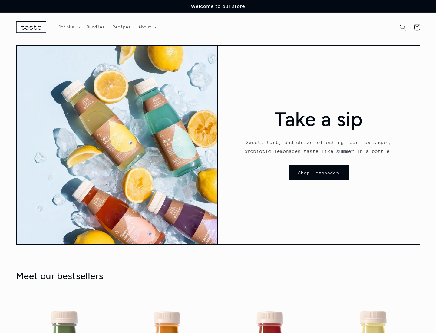 Taste official Shopify theme demo. Food and drink. Not a client.